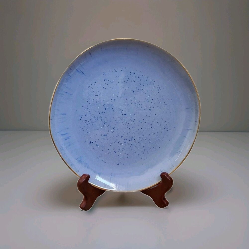 Anthropologie Dinner Plate Portugal Blue Ceramic Speckled Gold Rim 9" Pretty